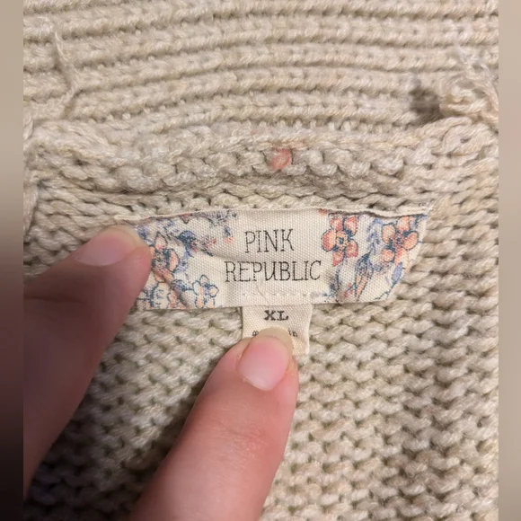 Pink Republic Beige and Red Nordic Patterned Chunky Cardigan - Picture 2 of 5